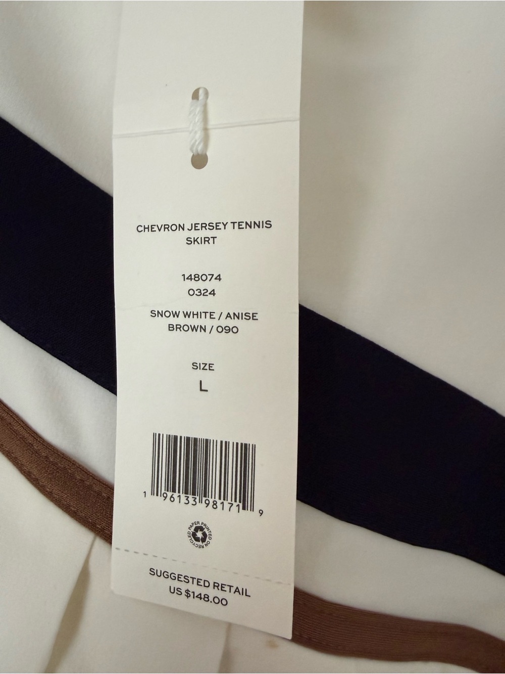 Tory Burch Sport White Chevron Pleated Tennis Skirt Size Large NWT - Picture 2 of 5